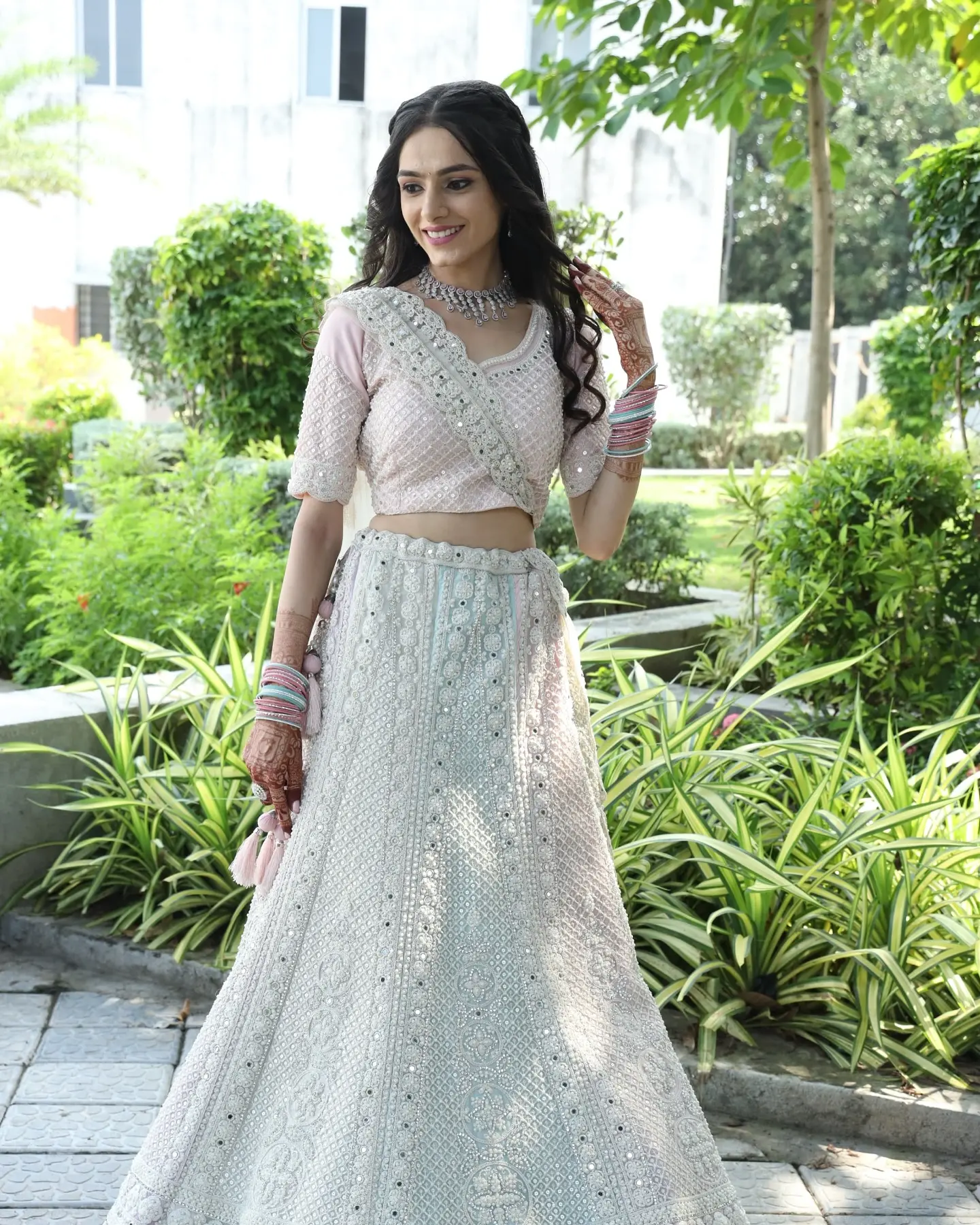 eggshell white lehenga set as the best outfit for sister's wedding