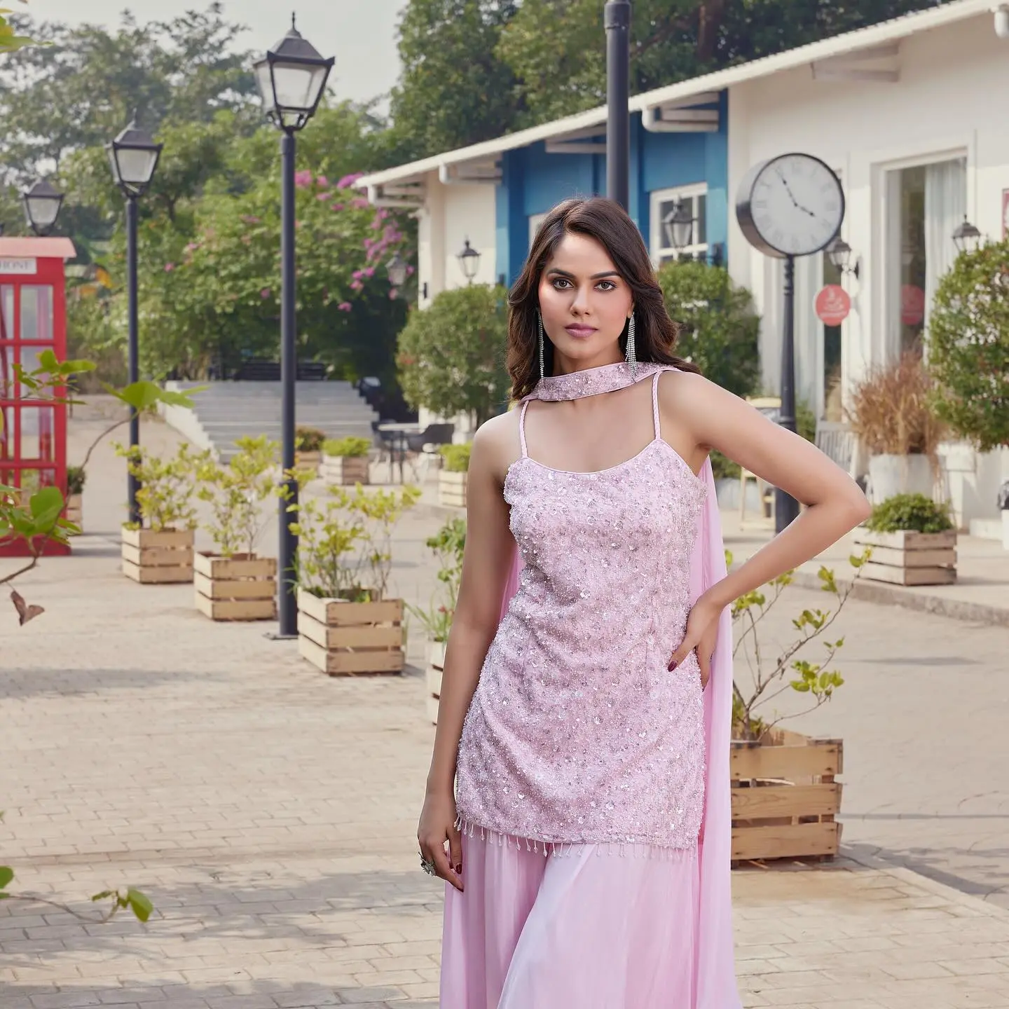 powder pink dress set for day functions of sister's wedding